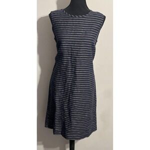 J Jill Linen Dress Womens Small Navy Stripe Sleeveless Shift Summer Casual NWT